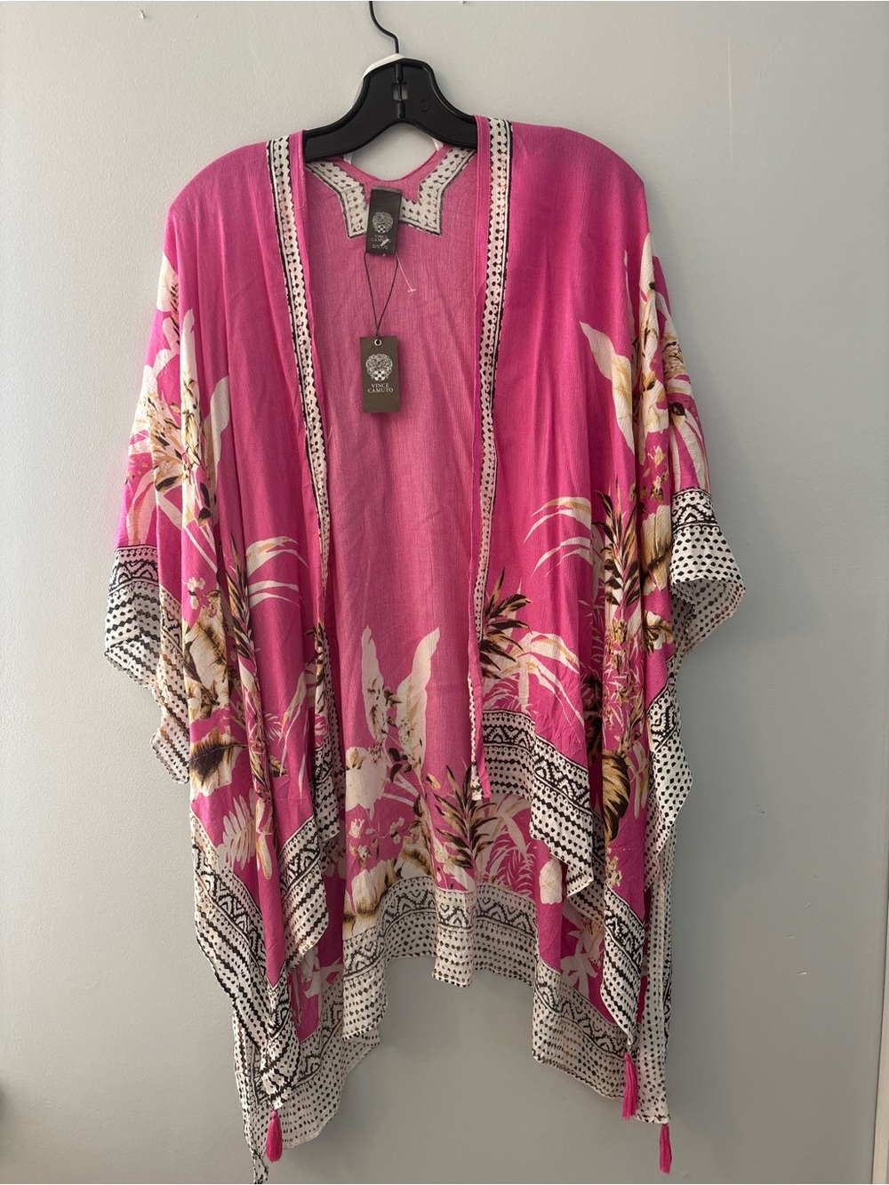 Vince Camuto Hot Pink Open-Front Kimono with Contrast Trim